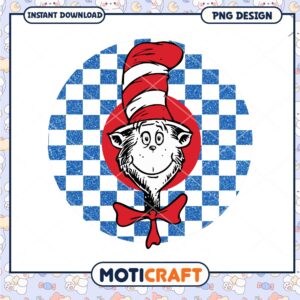 Cat in the Hat PNG Image Blue Glitter Checkers