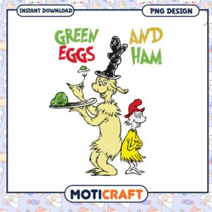 Green Eggs and Ham Character Illustration PNG for Kids Decor