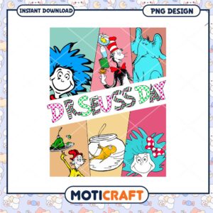 Dr Seuss Characters Colorful Artwork PNG for Kids Fun Display