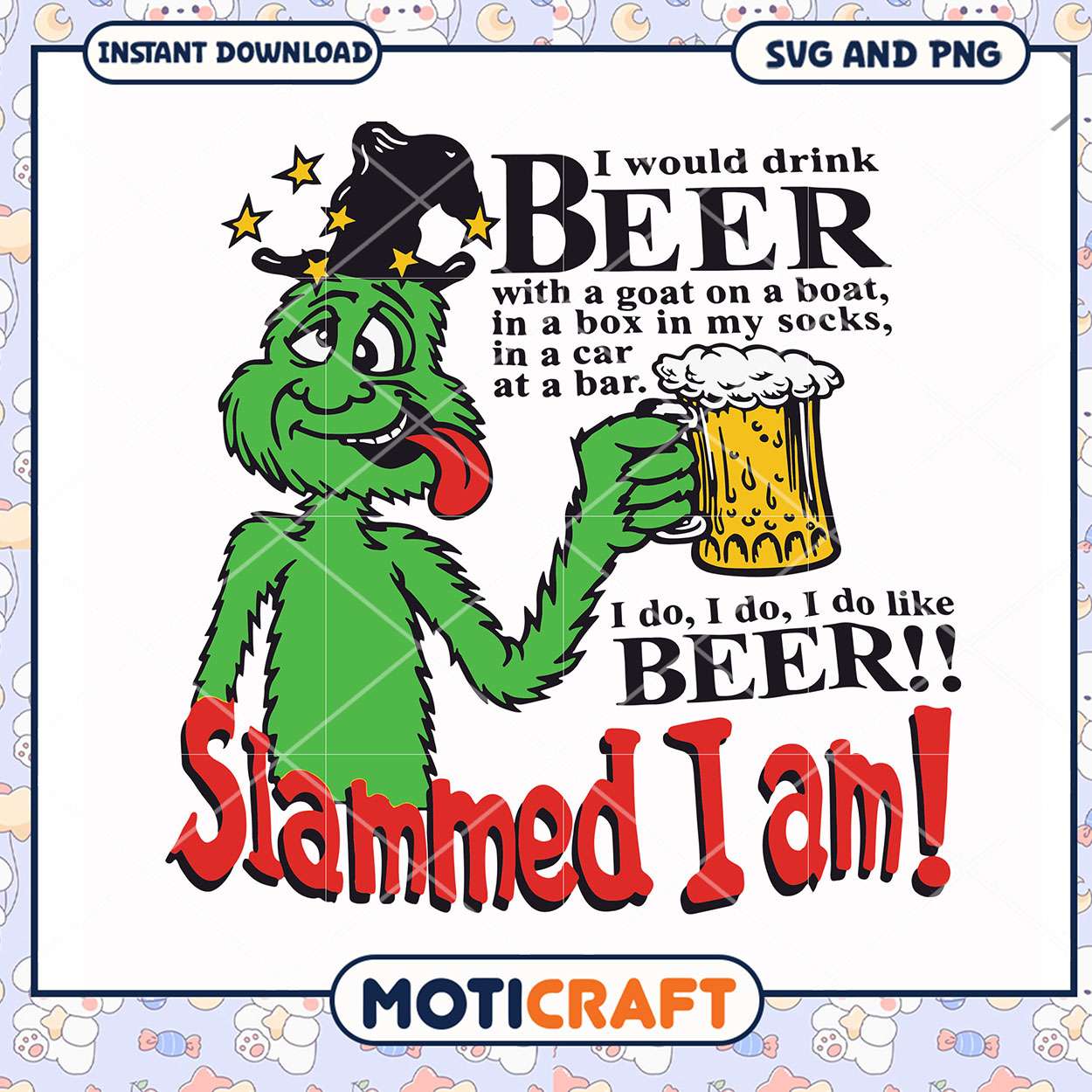 Funny Green Creature Beer Design, perfect for festive occasions Funny Green Creature Beer Design, perfect for festive occasions