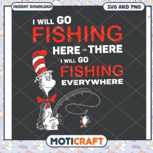 Fishing Everywhere Cat in the Hat Design, Instant Download SVG PNG