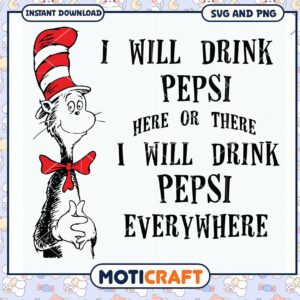 Drink Pepsi Art Printable, Fun Cat in Hat Design for Kids
