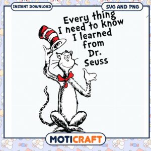 Every thing I need to know I learned from Dr Seuss design, Instant download SVG and PNG files available