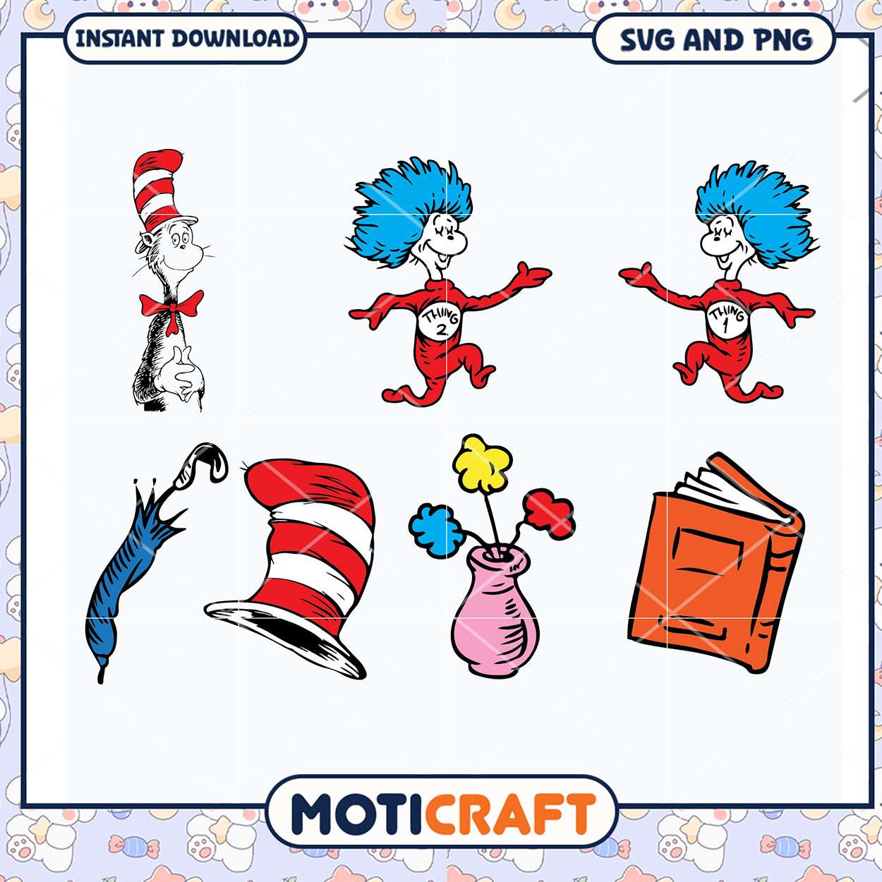 Dr. Seuss themed SVG and PNG graphics for instant download, fun illustrations for kids' projects Dr. Seuss themed SVG and PNG graphics for instant download, fun illustrations for kids' projects
