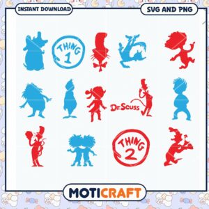 Dr Seuss SVG and PNG collection, colorful character silhouettes design