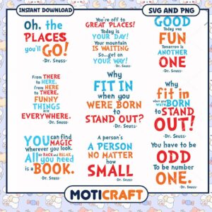 Dr Seuss Quote Art for Kids, Instant Download SVG and PNG Files