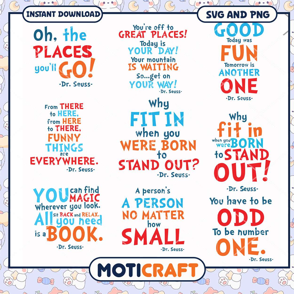Dr Seuss Quote Art for Kids, Instant Download SVG and PNG Files Dr Seuss Quote Art for Kids, Instant Download SVG and PNG Files