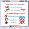 Dr Seuss quote about reading and learning, colorful design for kids