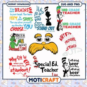 Dr Seuss Inspired Teacher Designs, Fun SVG and PNG Graphics