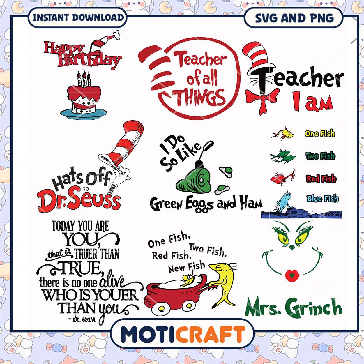 Dr Seuss Inspired SVG Bundle for Crafting Projects, Fun Designs Collection Dr Seuss Inspired SVG Bundle for Crafting Projects, Fun Designs Collection