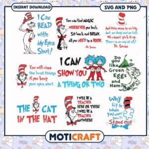 Dr Seuss Inspirational Quotes Bundle, Fun SVG and PNG Designs