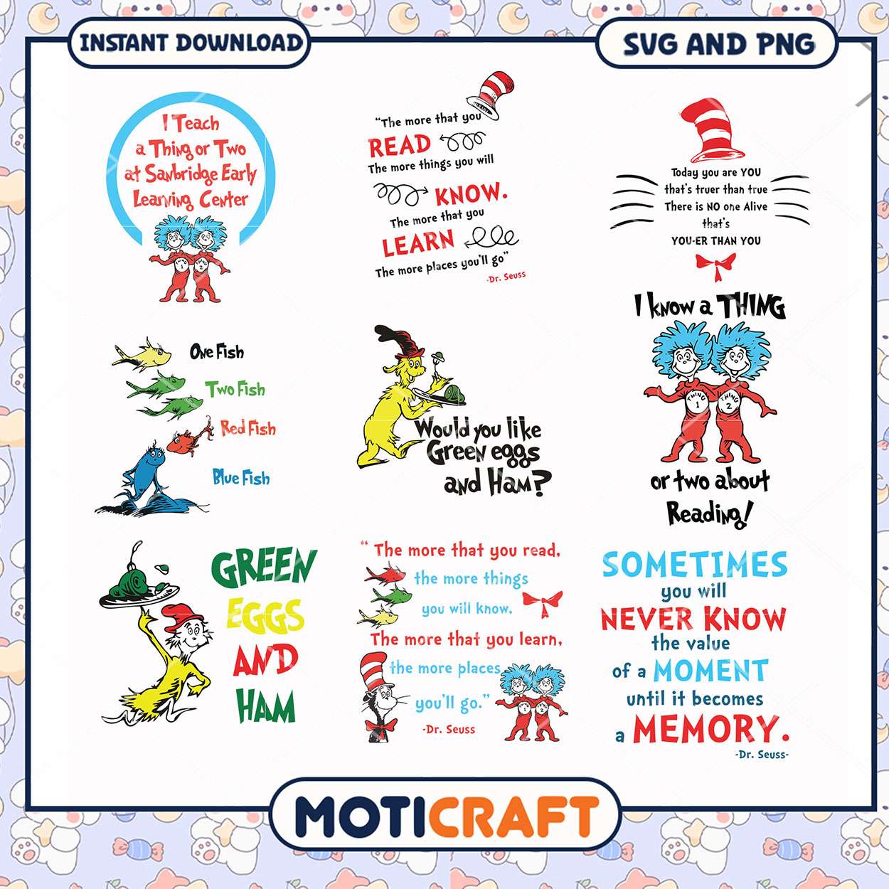Dr Seuss Inspirational Quotes for Children, Fun Learning SVG PNG Dr Seuss Inspirational Quotes for Children, Fun Learning SVG PNG