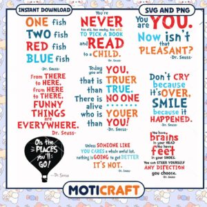 Dr Seuss Inspirational Quotes Art Print, Instant Download SVG PNG