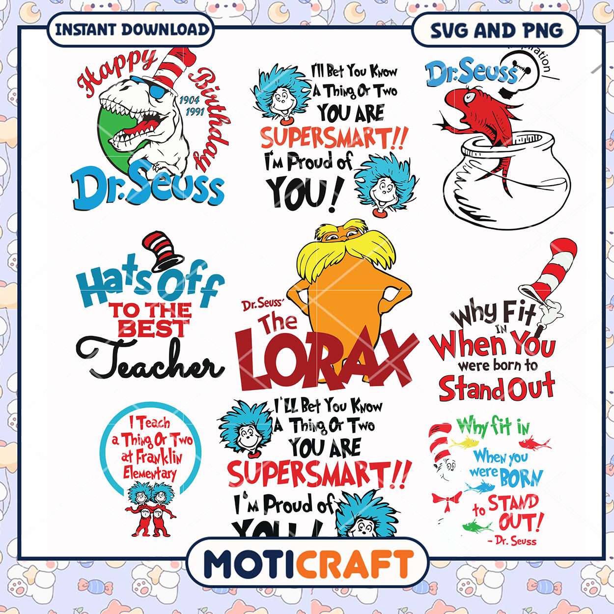 Dr Seuss Birthday Designs for Teachers, Fun Printable SVG Art Dr Seuss Birthday Designs for Teachers, Fun Printable SVG Art