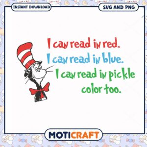 Cat in the Hat reading design, colorful quote for kids SVG files