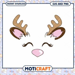 Cute Reindeer Face SVG PNG Instant Download