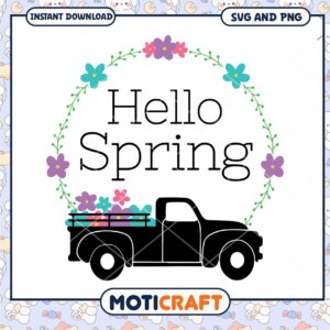 Hello Spring SVG Truck Flowers
