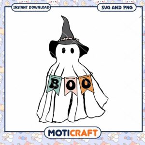 Halloween Ghost SVG with Boo Banner