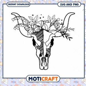 Floral Cow Skull SVG Cut File