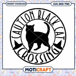 Caution Black Cat Crossing SVG