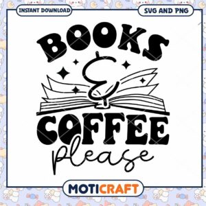 Books Coffee SVG PNG Instant Download
