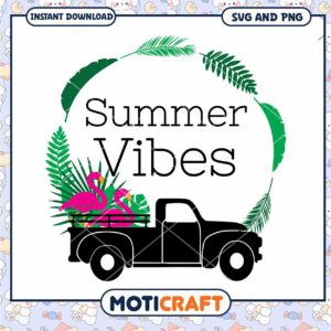 Summer Vibes Truck SVG Flamingo PNG