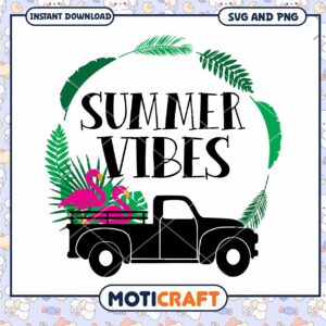 Summer Vibes SVG Flamingo Truck PNG Instant Download