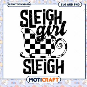 Sleigh Girl SVG Checkered Sleigh Design
