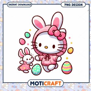 Option 1 (Focus on character) Cute Hello Kitty Easter Bunny PNG