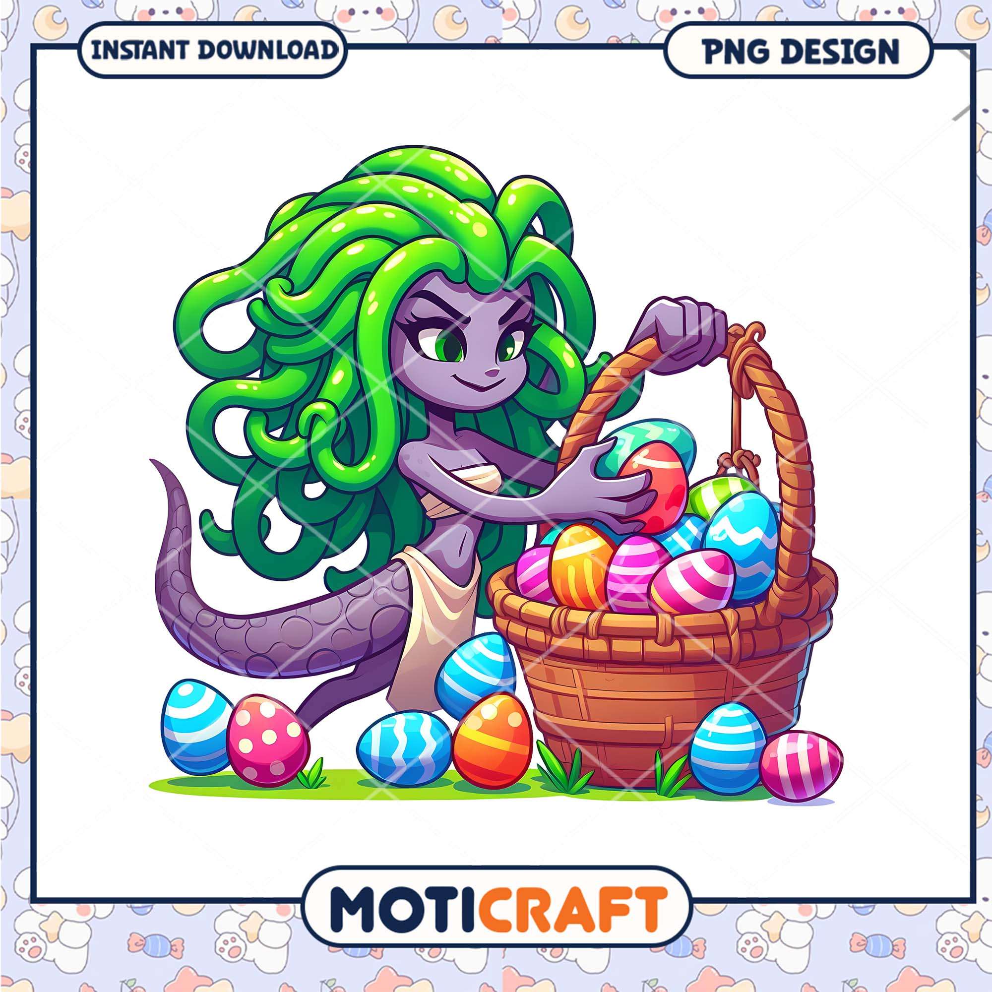 Medusa Easter PNG Cute Cartoon Design Medusa Easter PNG Cute Cartoon Design