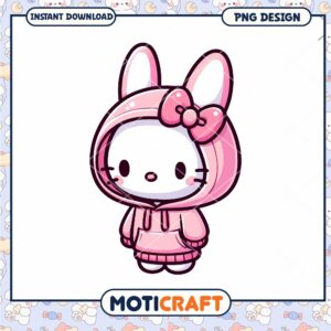 Kawaii Bunny Hoodie PNG Design Instant Download