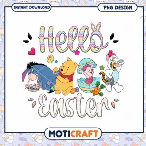 Hello Easter PNG Design with Cute Characters Download