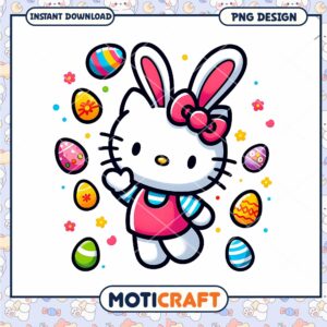 Happy Bunny Character with Colorful Easter Eggs PNG