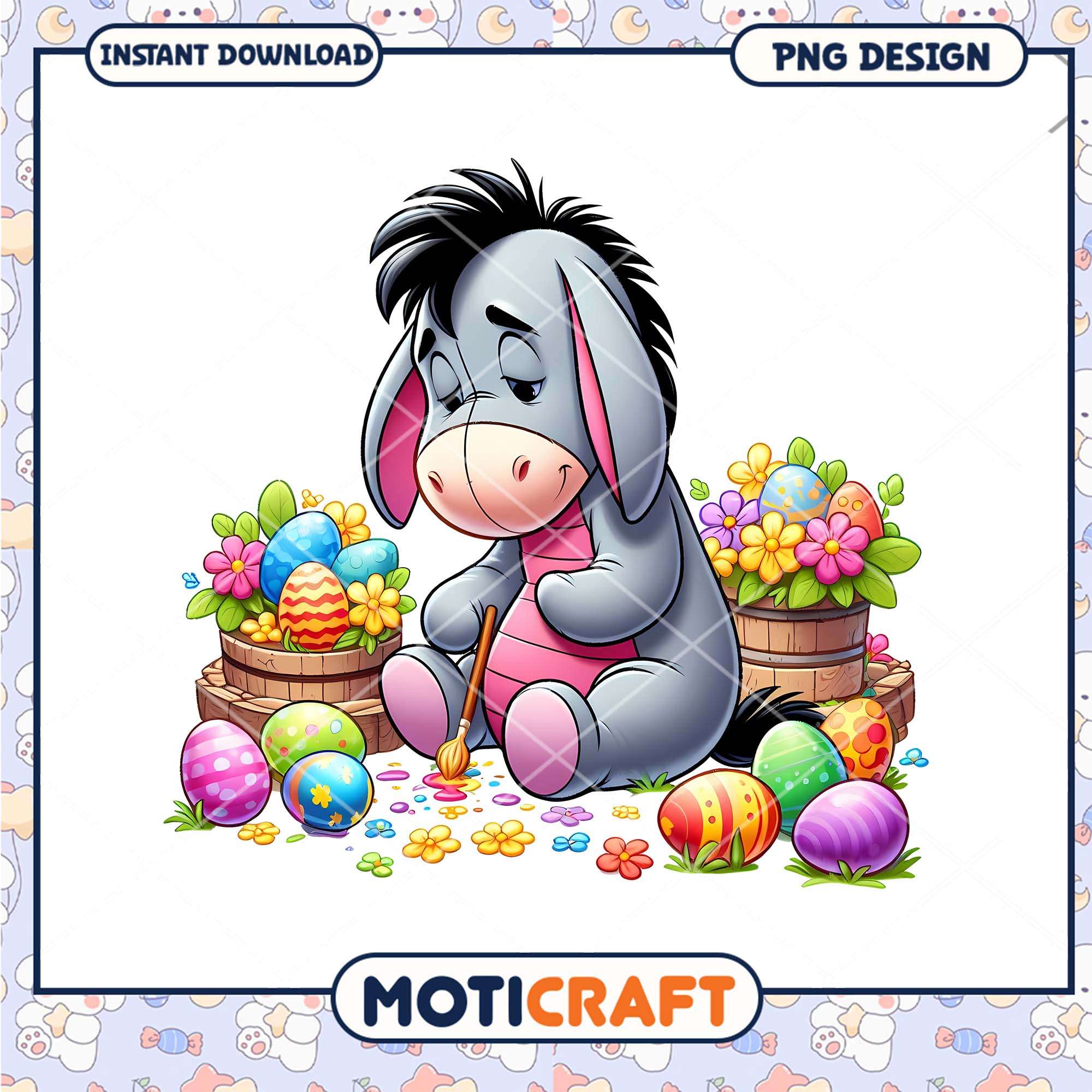 Eeyore Easter PNG Cute Donkey Painting Eggs Eeyore Easter PNG Cute Donkey Painting Eggs