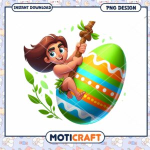 Easter PNG Cartoon Boy on Egg