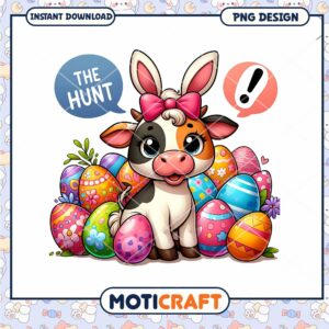 Easter Cow PNG Cute Bunny Cow with Eggs